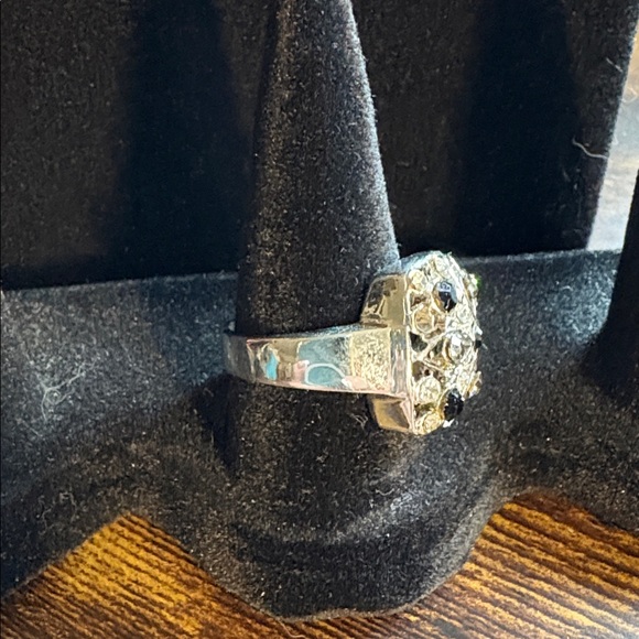 Silver and Black with Rhinestones Square Ring Size 9 - Picture 3 of 5